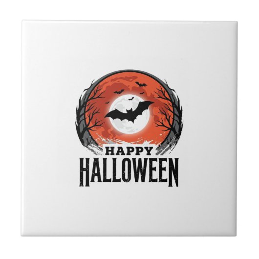 ヴィンテージ ハロウィン コウモリ 月の彫刻デザイン 1 タイル (正面)
