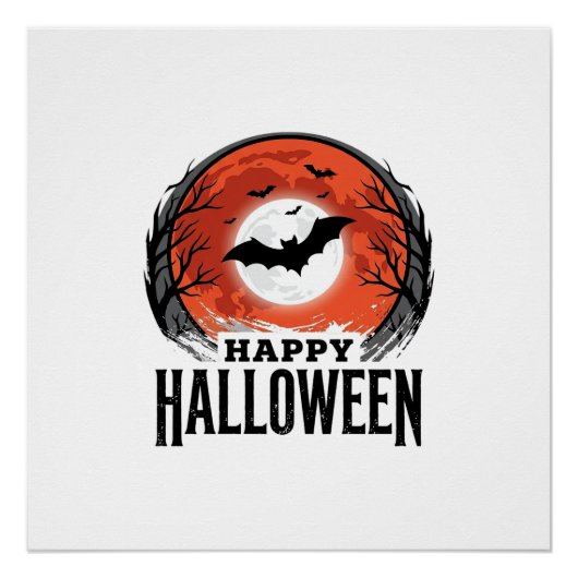 ヴィンテージ ハロウィン コウモリ 月の彫刻デザイン_1 ポスター (正面)