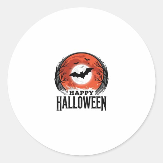 ヴィンテージ ハロウィン コウモリ 月の彫刻デザイン 1 ラウンドシール (正面)