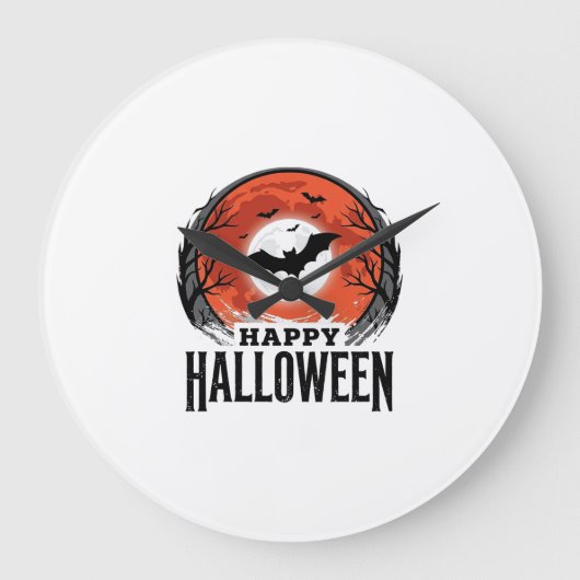 ヴィンテージ ハロウィン コウモリ 月の彫刻デザイン 1 ラージ壁時計 (正面)
