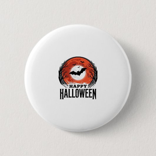 ヴィンテージ ハロウィン コウモリ 月の彫刻デザイン 1 缶バッジ (正面)