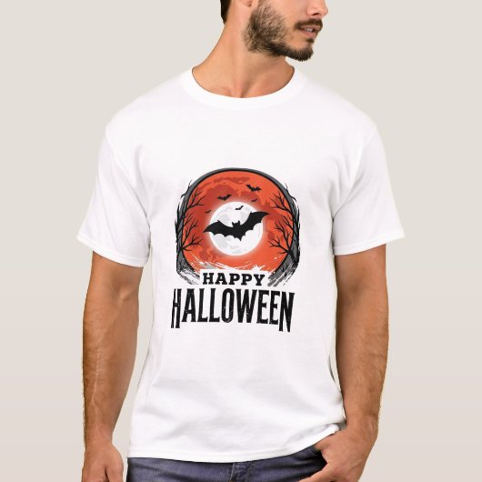 ヴィンテージ ハロウィン コウモリ 月の彫刻デザイン 1 Tシャツ (正面)