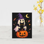 ヴィンテージ ハロウィン ゴーストと黒猫グラフィック カード (黄色い花)