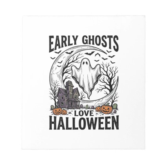 ヴィンテージ ハロウィン ゴースト おばけ 月 彫刻 アート ノートパッド (正面)