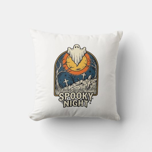 ヴィンテージ ハロウィン ゴースト 墓場 彫刻 Tシャツ_ クッション (正面)