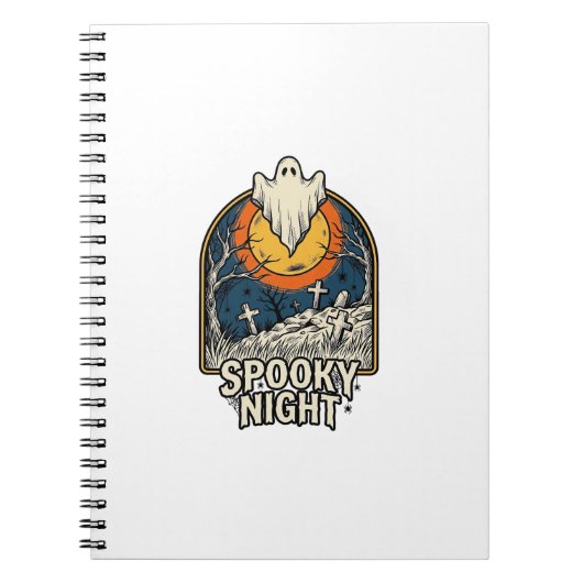 ヴィンテージ ハロウィン ゴースト 墓場 彫刻 Tシャツ_ ノートブック (正面)