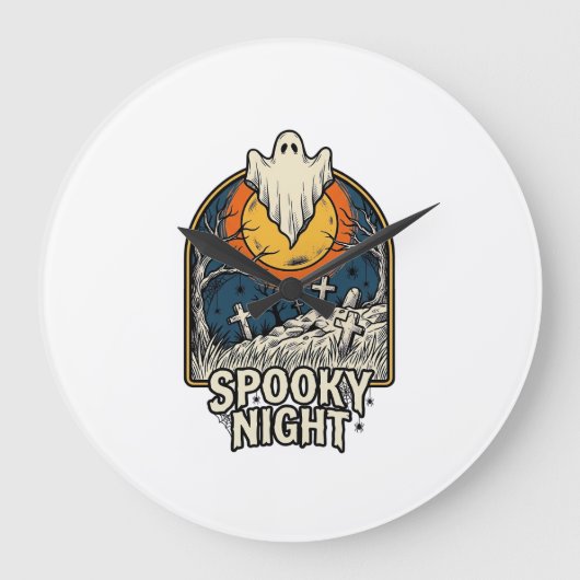 ヴィンテージ ハロウィン ゴースト 墓場 彫刻 Tシャツ_ ラージ壁時計 (正面)