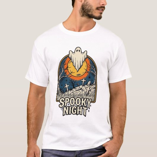ヴィンテージ ハロウィン ゴースト 墓場 彫刻 Tシャツ_ Tシャツ (正面)