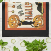 ヴィンテージ ハロウィン、ジャックオランタンと黒猫 キッチンタオル (折り畳み)