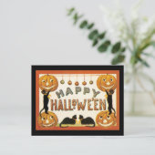 ヴィンテージ ハロウィン、ジャックオランタンと黒猫 ポストカード (スタンド正面)