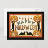 ヴィンテージ ハロウィン、ジャックオランタンと黒猫 ポストカード (正面/裏面)