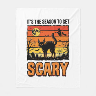 ヴィンテージ ハロウィン スケアリー キャット ウィッチ Tシャツ デザイン_1 フリースブランケット