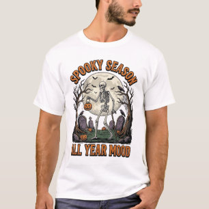 ヴィンテージ ハロウィン スケルトン スプーキー シーズン ホワイト シー Tシャツ