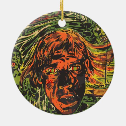 ヴィンテージ ハロウィン ゾンビ, グラフィティ ストリート アート セラミックオーナメント (裏面)