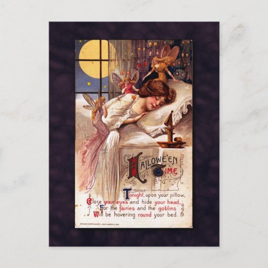 ヴィンテージ ハロウィン タイム フェアリーズと眠る少女 ポストカード (正面)