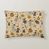 ヴィンテージ ハロウィン ダンシング スケルトン レトロ カートゥーン アクセントクッション (正面)