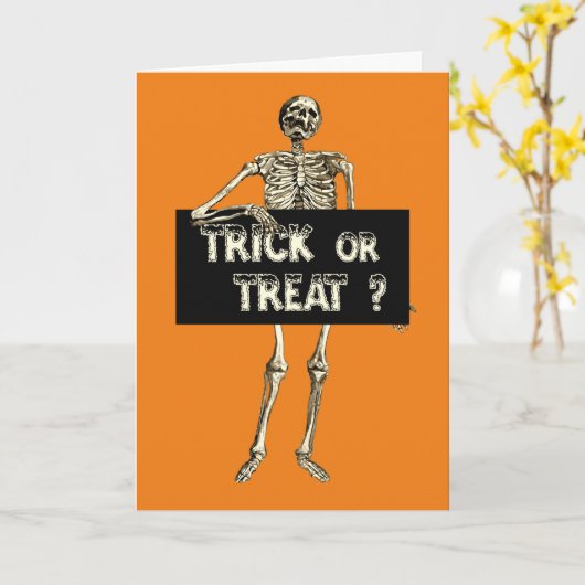 ヴィンテージ ハロウィン トリック オア トリート スケルトン カード (黄色い花)