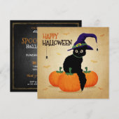 ヴィンテージ ハロウィン ネコとカボチャ | 招待状 (正面/裏面)