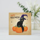 ヴィンテージ ハロウィン ネコとカボチャ | 招待状 (スタンド正面)