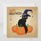 ヴィンテージ ハロウィン ネコとカボチャ | 招待状 (正面)