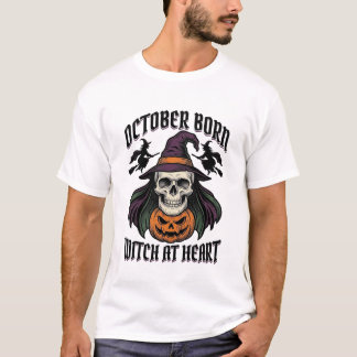ヴィンテージ・ハロウィン・バースデー・デザイン 十月ウィッチTシャツ Tシャツ