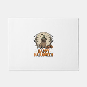 ヴィンテージ ハロウィン パグ 犬 魔女 帽子 Tシャツ デザイン 1 ドアマット