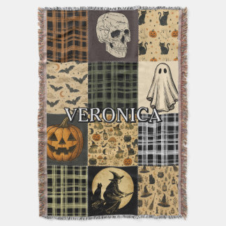 ヴィンテージ ハロウィン パッチワーク 秋 名前入り 刺繍 スローブランケット