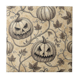 ヴィンテージ・ハロウィン・パンプキン・つる模様 タイル