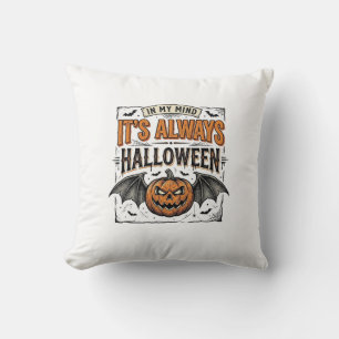 ヴィンテージ ハロウィン パンプキン コウモリ タイポグラフィー Tシャツ デザイン クッション