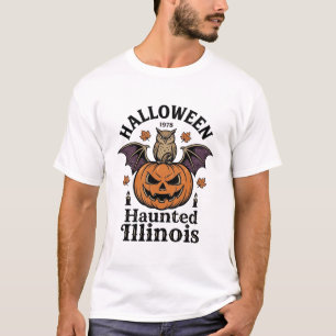 ヴィンテージ ハロウィン パンプキン フクロウ イリノイ州 Tシャツ デザイン