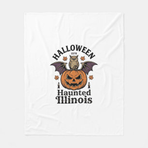 ヴィンテージ ハロウィン パンプキン フクロウ イリノイ州 Tシャツ デザイン フリースブランケット