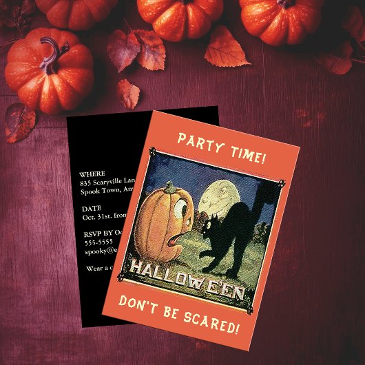 ヴィンテージ ハロウィン パンプキン ブラックキャット パーティータイム 招待状