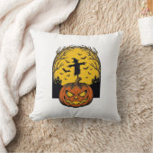 ヴィンテージ ハロウィン パンプキン 月 案山子 アート_1 クッション (ブランケット)
