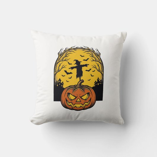 ヴィンテージ ハロウィン パンプキン 月 案山子 アート_1 クッション (正面)