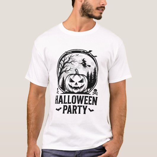 ヴィンテージ ハロウィン パーティー カボチャ 魔女 Tシャツ デザイン (正面)