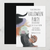 ヴィンテージ ハロウィン パーティー 水彩魔女 かぼちゃ 招待状 (正面/裏面)