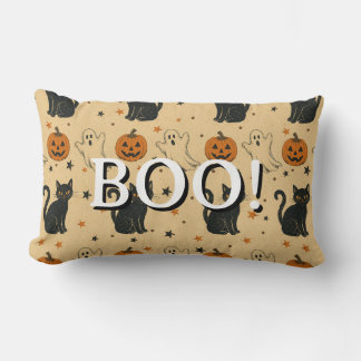 ヴィンテージ ハロウィン フルプリント クッションカバー Boo ランバークッション