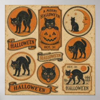 ヴィンテージ・ハロウィン・ブラックキャットシート ポスター