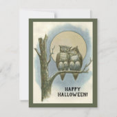ヴィンテージ ハロウィン ペアのフクロウが夜の月に座る 招待状 (正面)