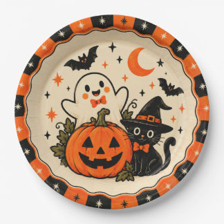 ヴィンテージ ハロウィン ペーパー プレート | かわいいおばけのかぼちゃ