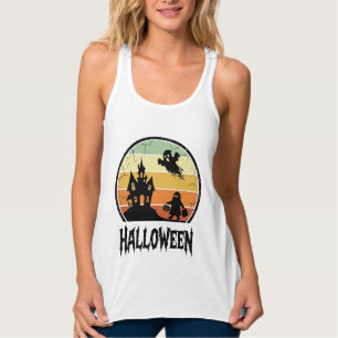 ヴィンテージ・ハロウィン・ホーンテッドハウス・サンセットTシャツデザイン タンクトップ