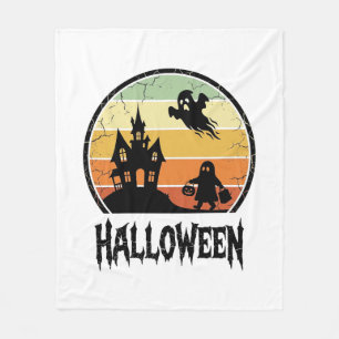 ヴィンテージ・ハロウィン・ホーンテッドハウス・サンセットTシャツデザイン フリースブランケット