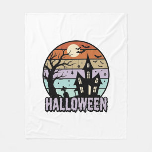 ヴィンテージ・ハロウィン・ホーンテッドハウスTシャツデザイン_1 フリースブランケット