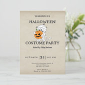 ヴィンテージ・ハロウィン ミイラのカボチャ提灯持ち 招待状 (スタンド正面)