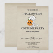 ヴィンテージ・ハロウィン ミイラのカボチャ提灯持ち 招待状 (正面/裏面)