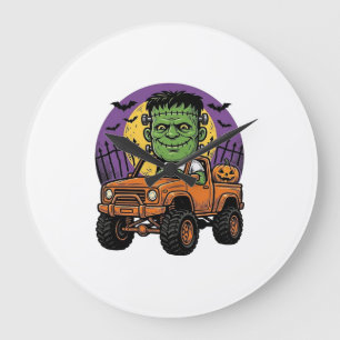 ヴィンテージ・ハロウィン・モンスタートラック・パンプキンTシャツ_1 ラージ壁時計