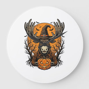 ヴィンテージ ハロウィン モース カボチャ 魔女 帽子 Tシャツ_1 ラージ壁時計