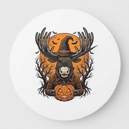 ヴィンテージ ハロウィン モース カボチャ 魔女 帽子 Tシャツ_1 ラージ壁時計 (正面)