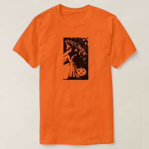 ヴィンテージ・ハロウィン・レディ・ウィズ・マスク・ジャックオーランタン Tシャツ