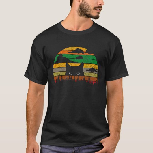 ヴィンテージ・ハロウィン・レトロな猫 Tシャツ (正面)
